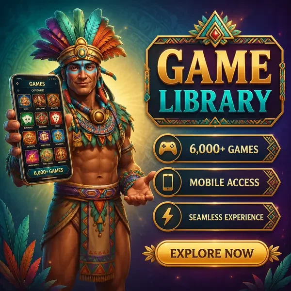 Der Torwächter präsentiert die Rolldorado Mobile App mit über 6.000 Spielen in zeremonieller Pose